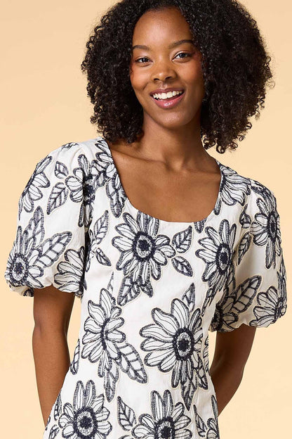Versona cool blooms midi dress BLACK_WHITE_PATTERN