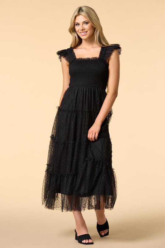 Versona clip show mesh maxi dress BLACK