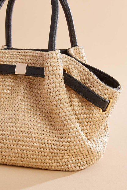 Versona straw cinch top satchel NATURAL