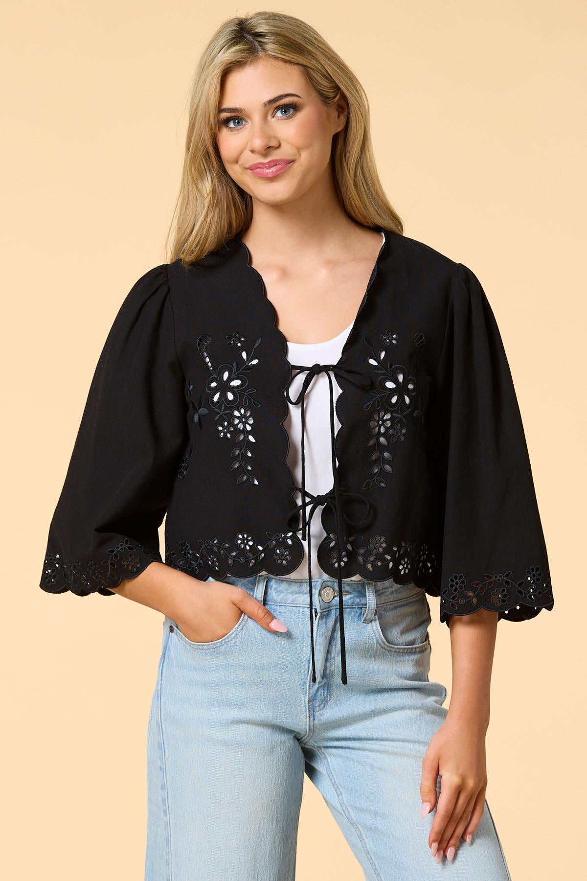 Versona desert rose embroidered bolero BLACK