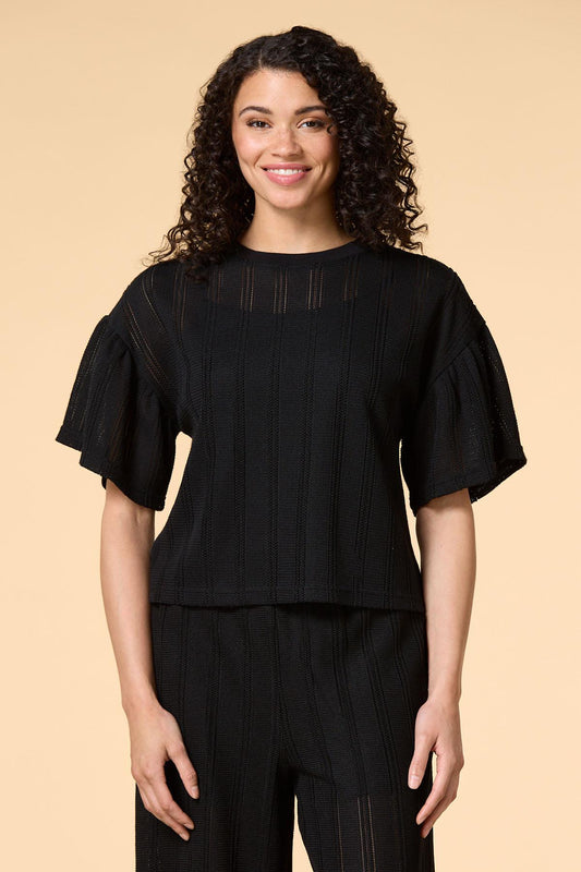 Versona warmer winds open knit top BLACK