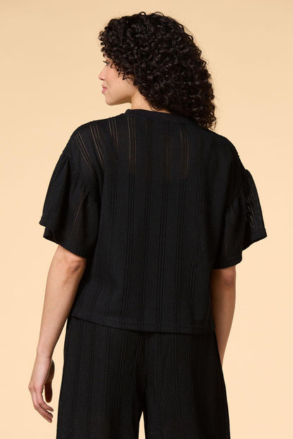 Versona warmer winds open knit top BLACK