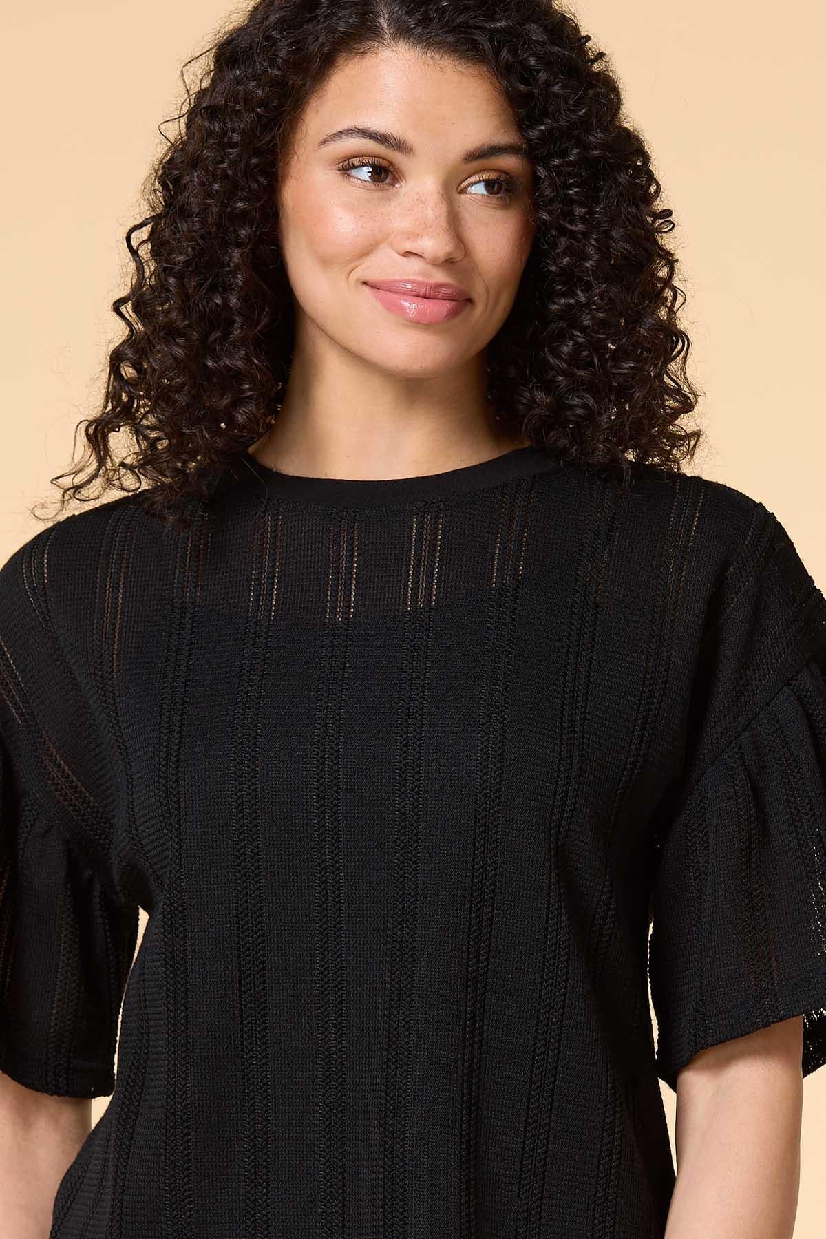Versona warmer winds open knit top BLACK