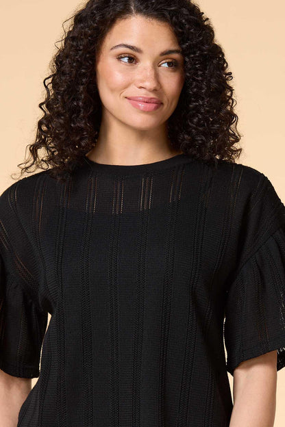 Versona warmer winds open knit top BLACK