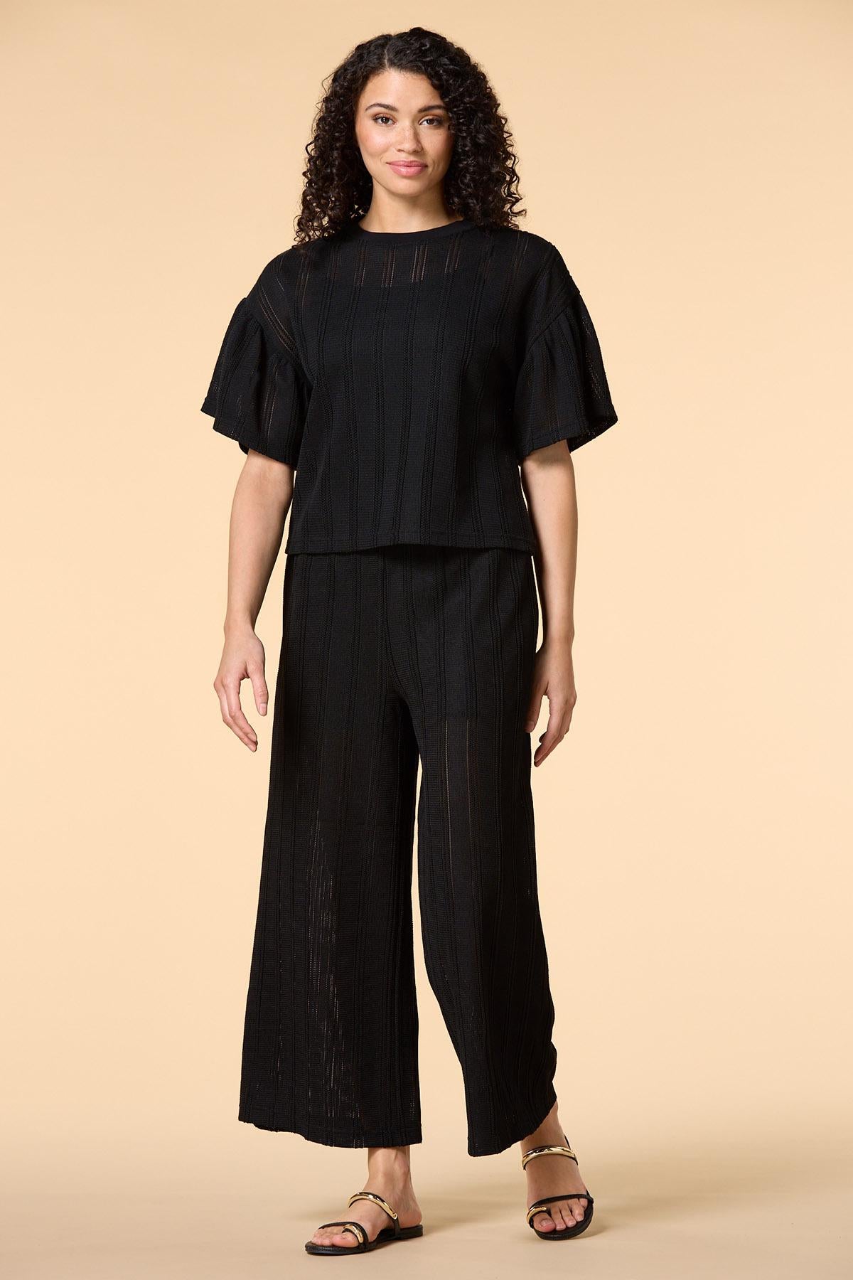 Versona warmer winds open knit top BLACK