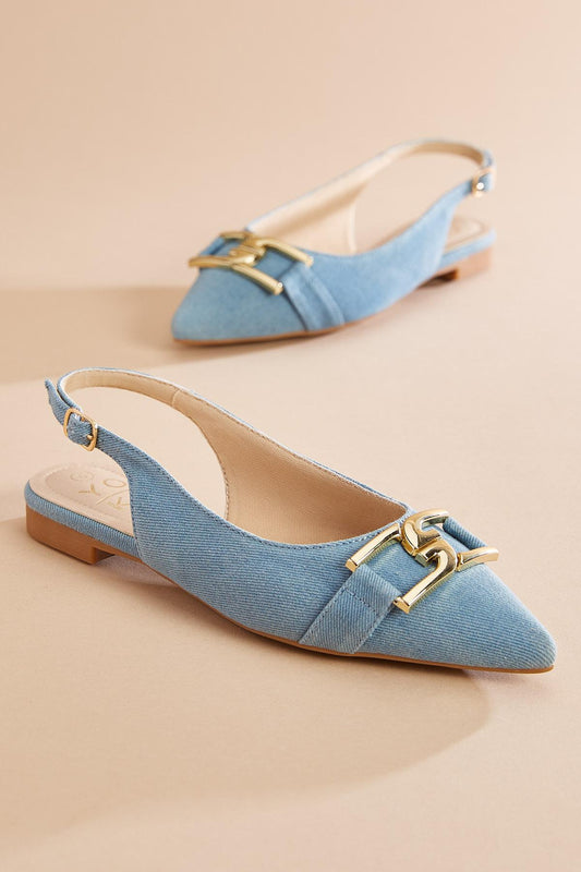 Versona denim gold buckle slingback flats DENIM