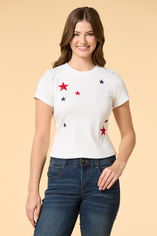 Versona seeing stars embroidered top WHITE