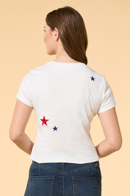 Versona seeing stars embroidered top WHITE