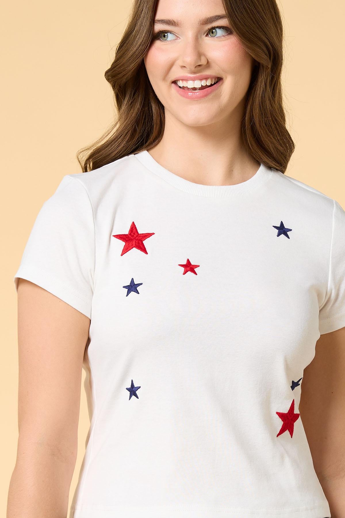 Versona seeing stars embroidered top WHITE