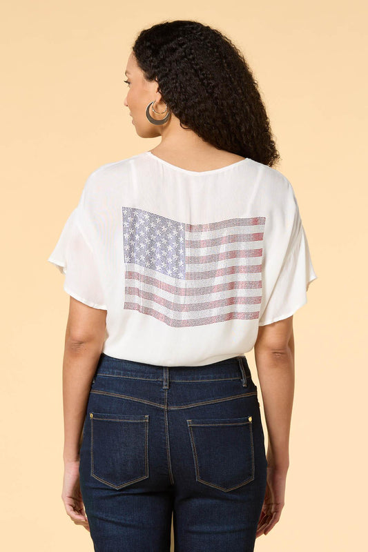 Versona star spangled tie front ruana WHITE