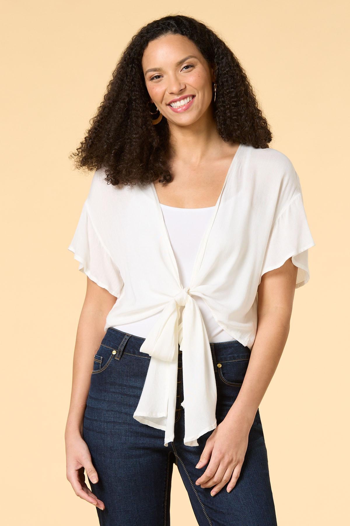 Versona star spangled tie front ruana WHITE