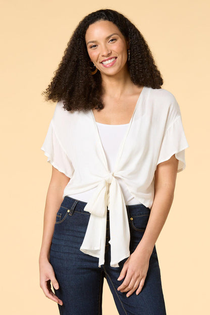 Versona star spangled tie front ruana WHITE