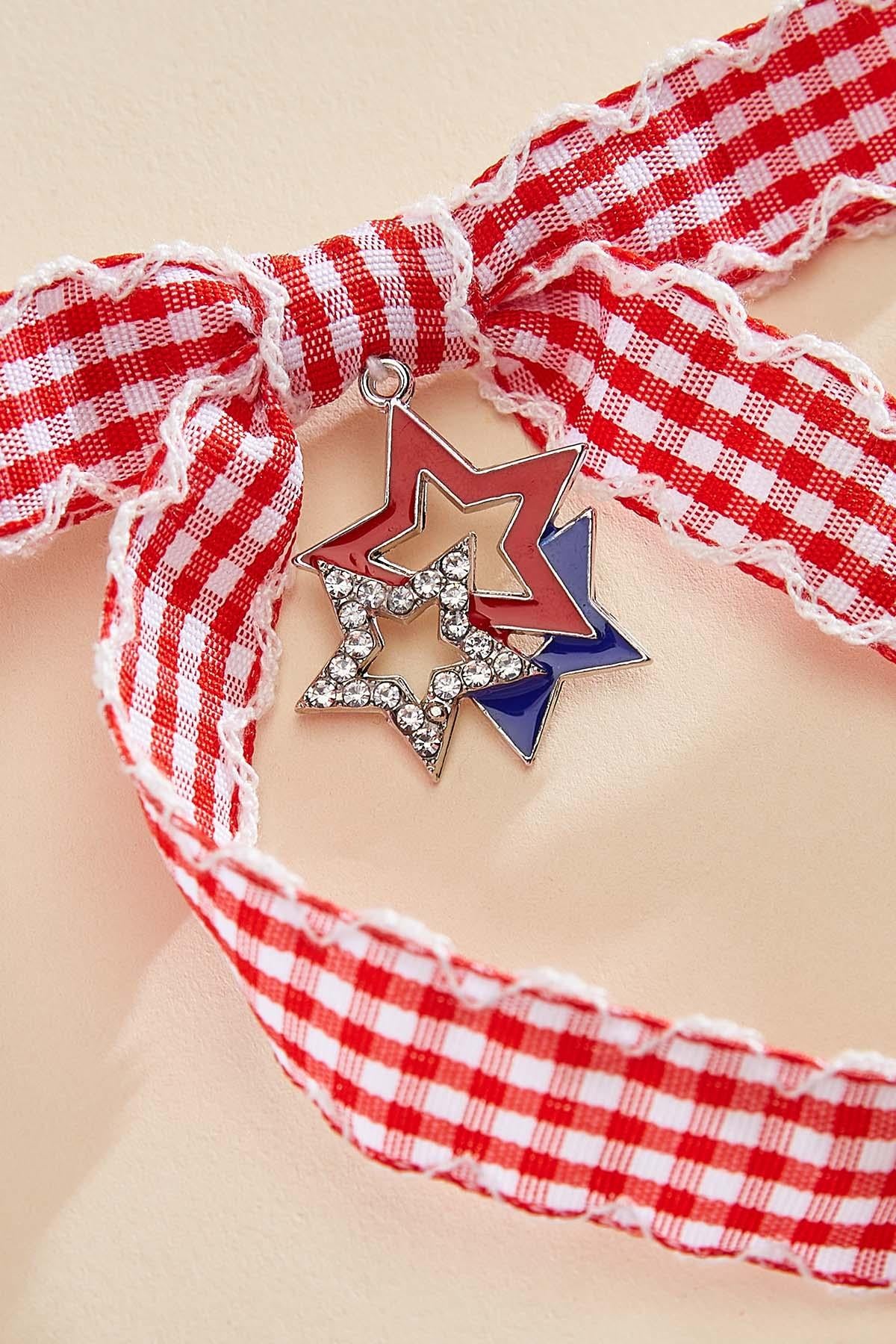 Versona americana gingham charmed bow set RED