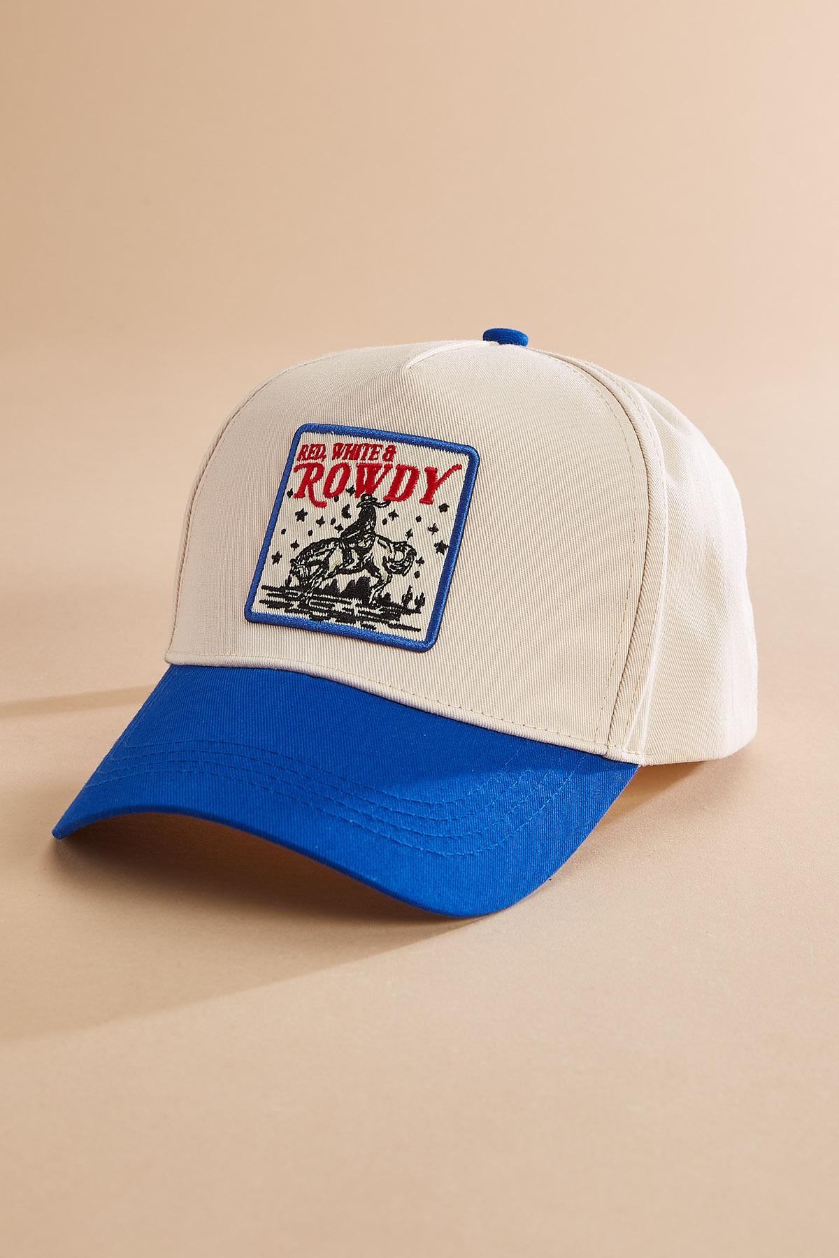 Versona red white and rowdy trucker hat BLUE