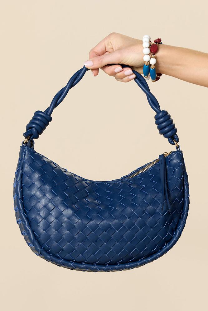 Versona navy blue faux leather woven bag NAVY
