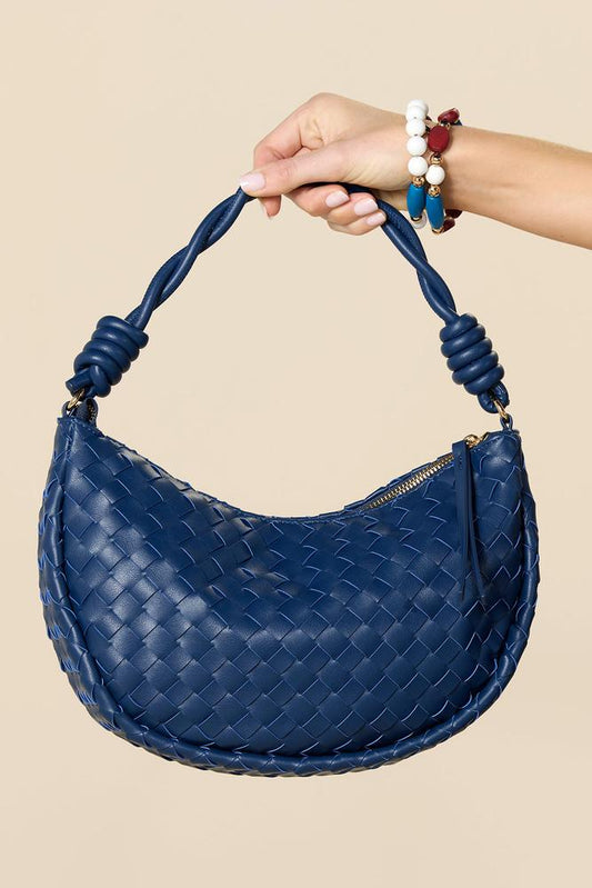 Versona navy blue faux leather woven bag NAVY