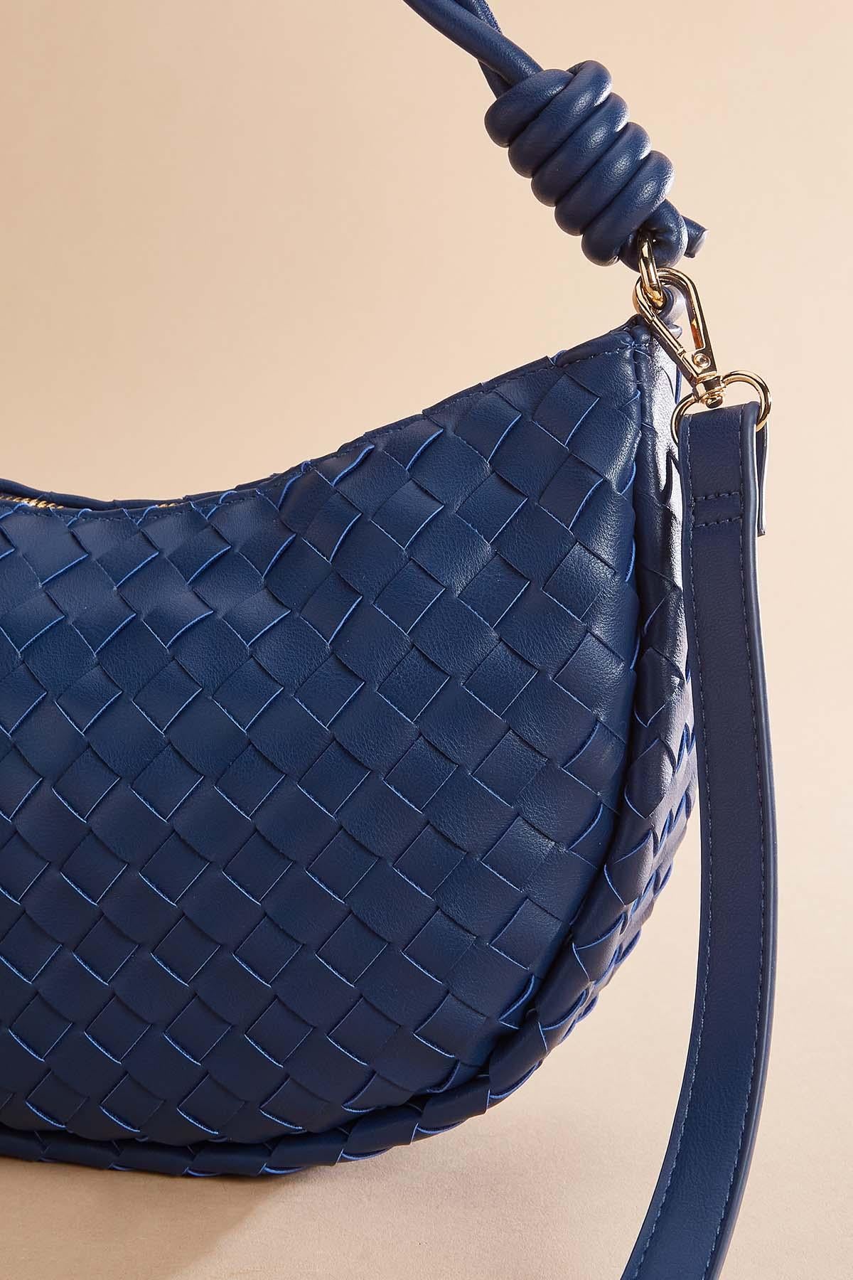 Versona navy blue faux leather woven bag NAVY
