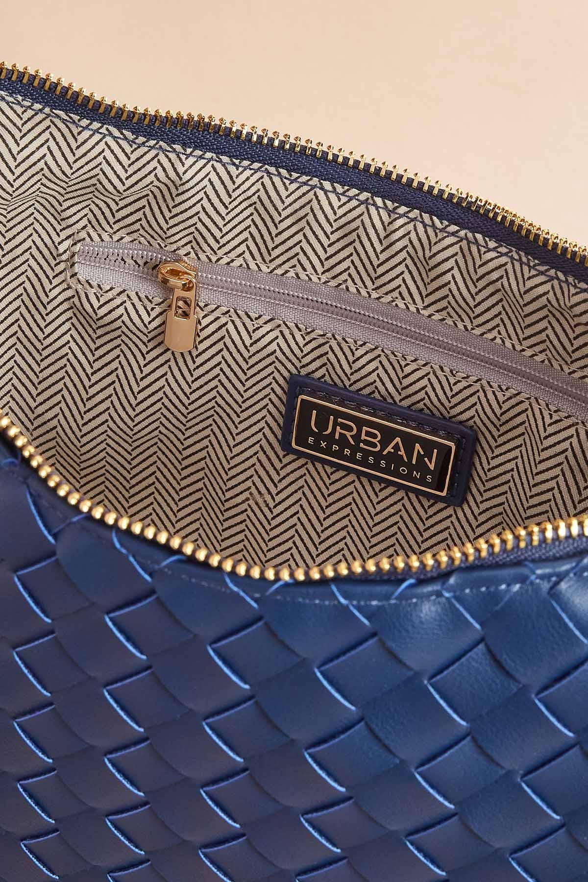 Versona navy blue faux leather woven bag NAVY