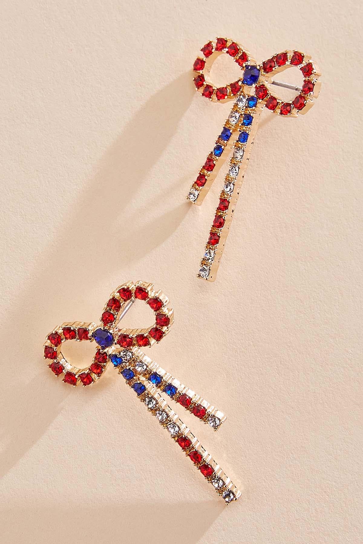 Versona americana glass embellished bow earrings RACING_RED