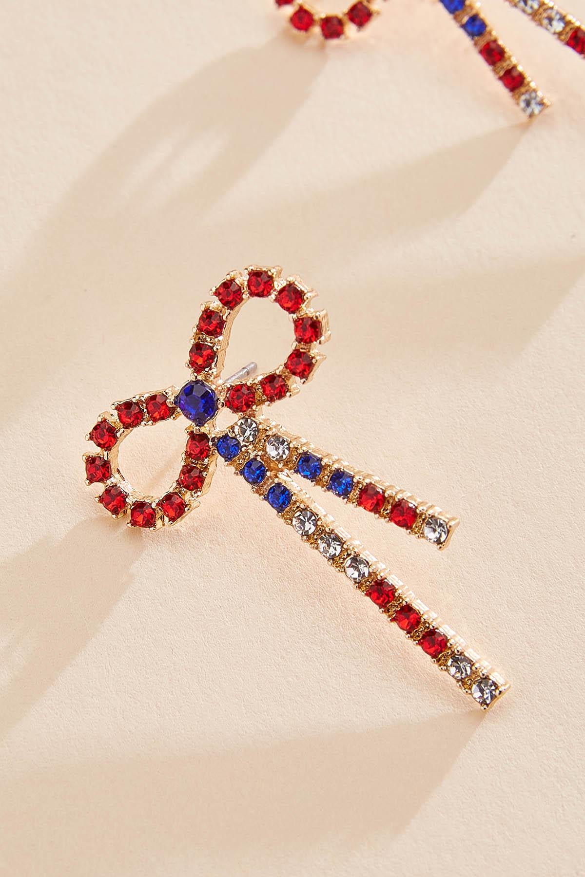 Versona americana glass embellished bow earrings RACING_RED