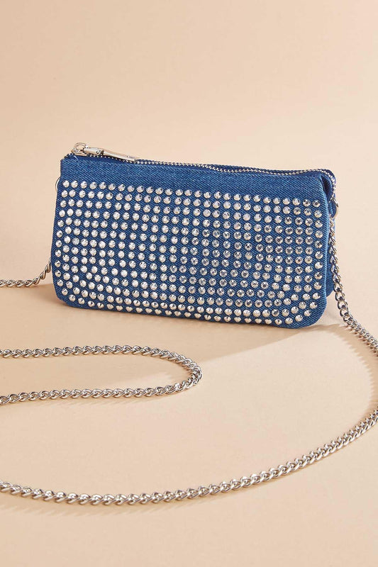 Versona rhinestone denim mini pouch crossbody DENIM