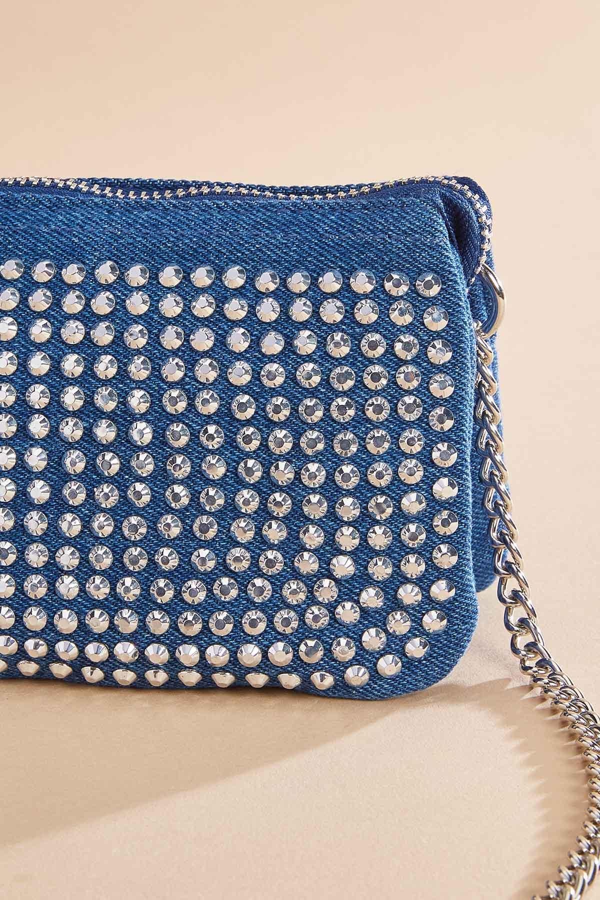 Versona rhinestone denim mini pouch crossbody DENIM