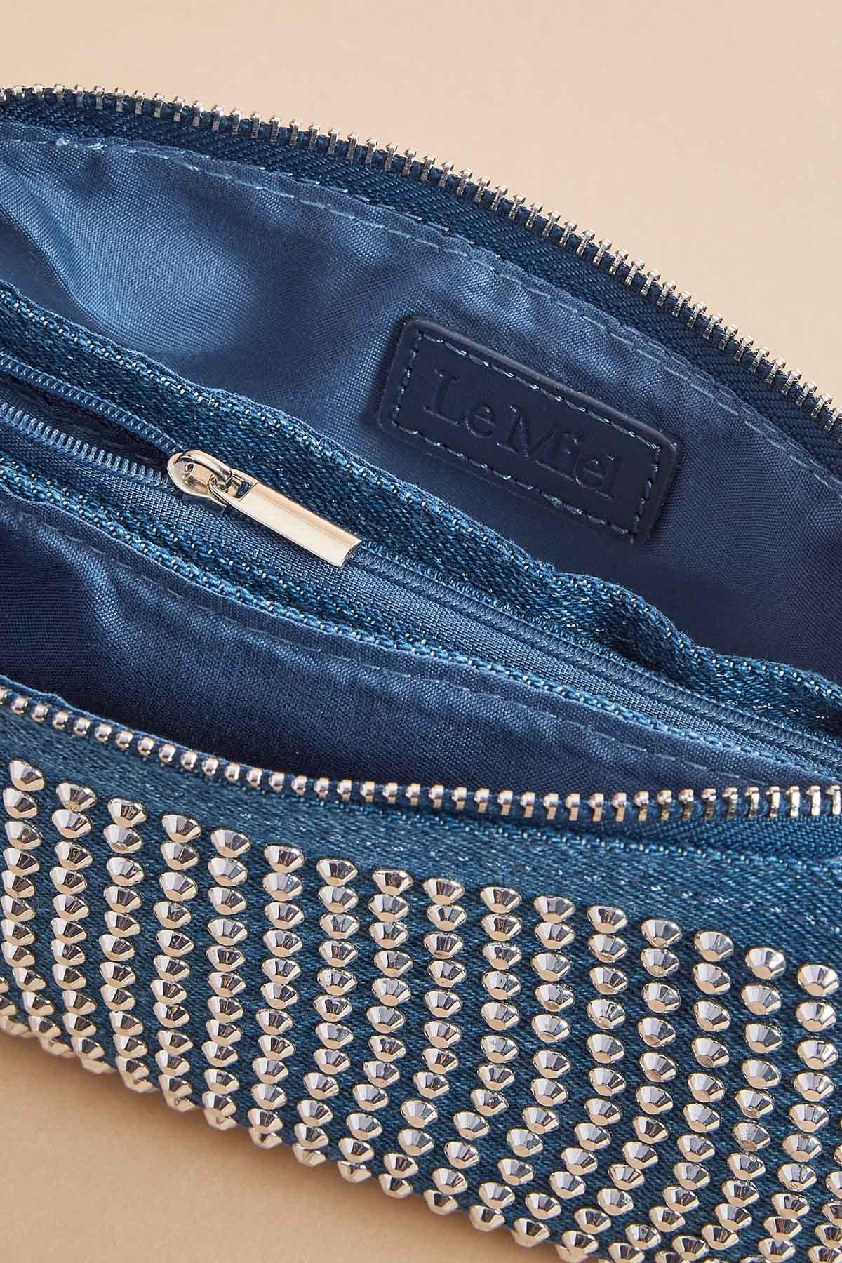 Versona rhinestone denim mini pouch crossbody DENIM