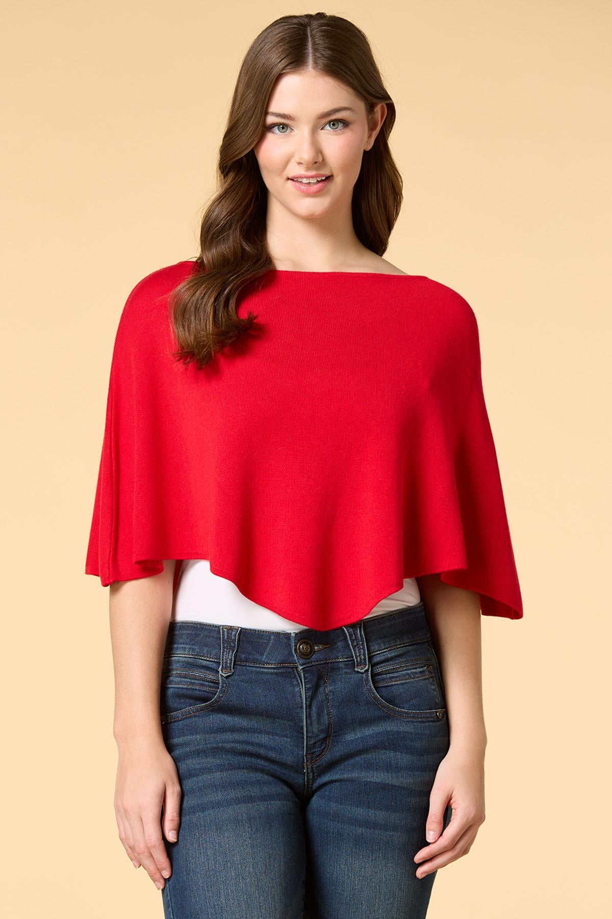 Versona on the wave cropped knit poncho RED