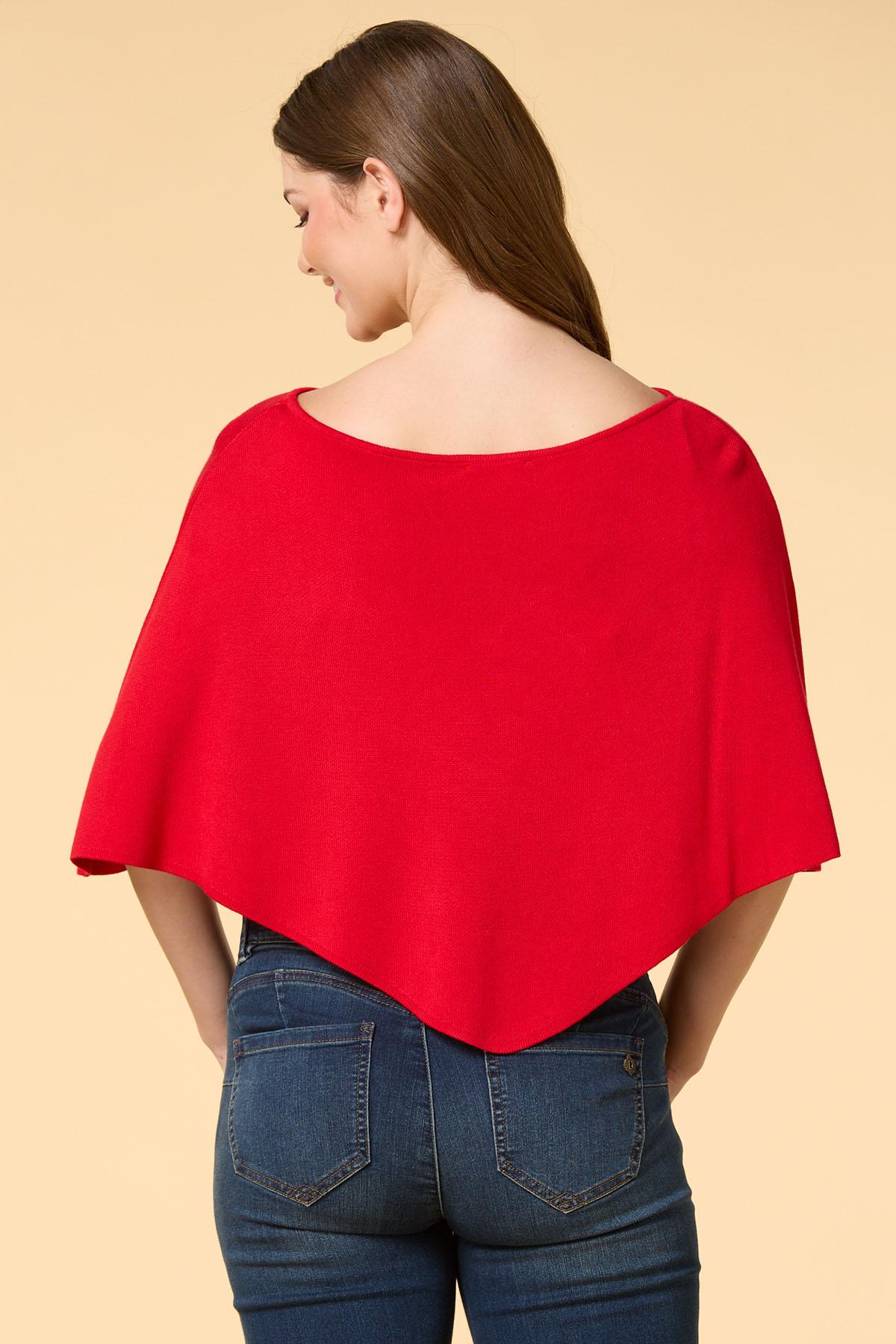 Versona on the wave cropped knit poncho RED