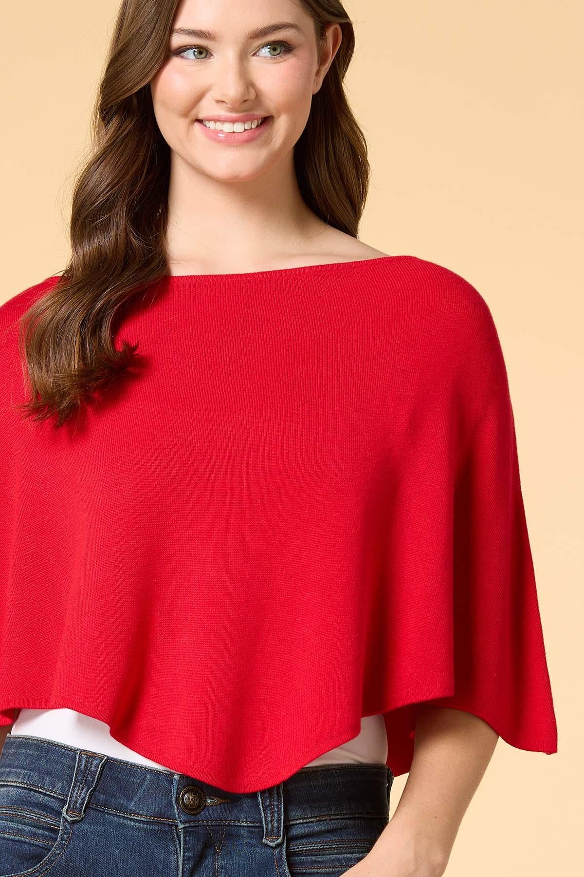 Versona on the wave cropped knit poncho RED