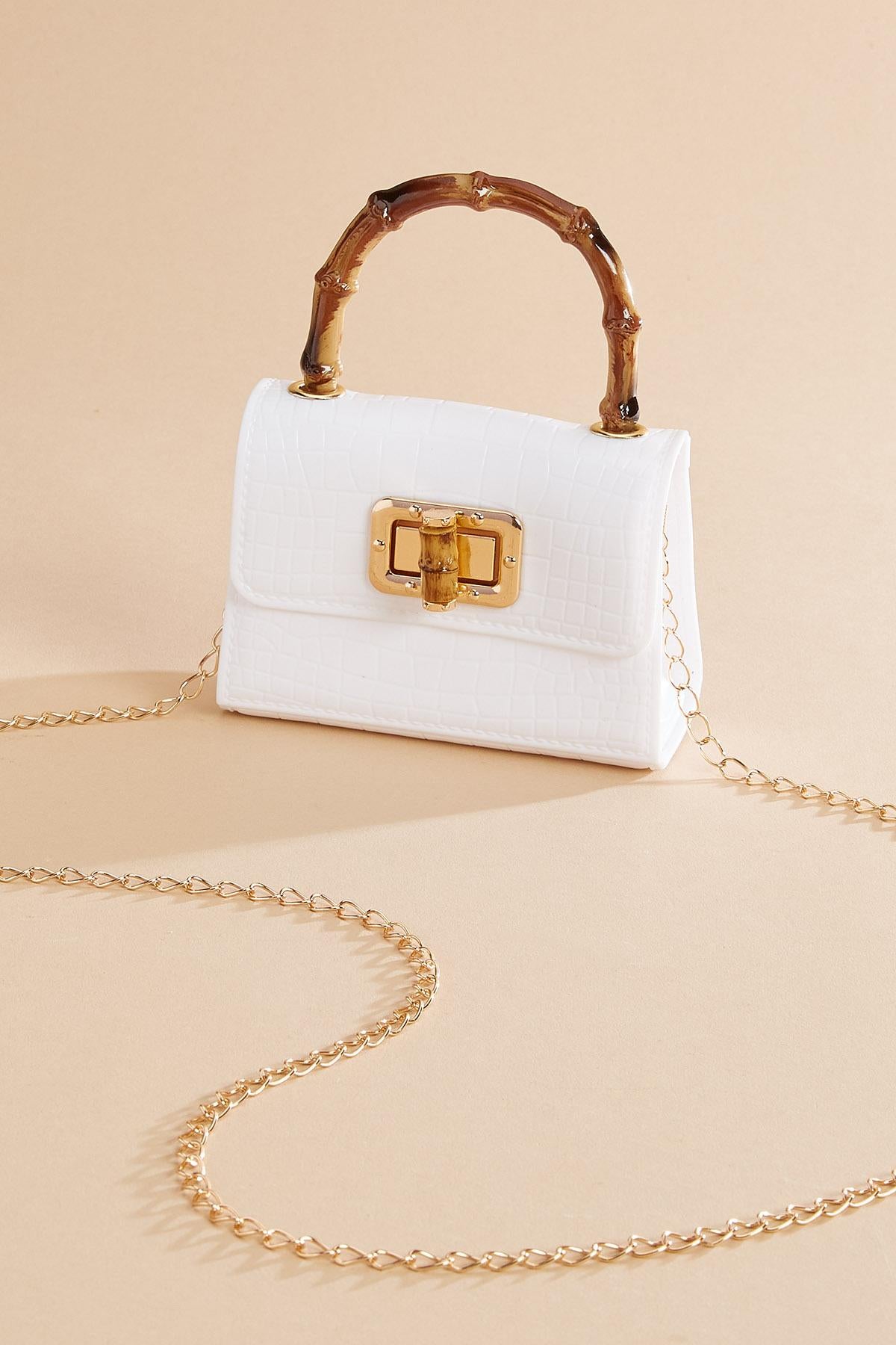 Versona textured jelly bamboo handle crossbody WHITE