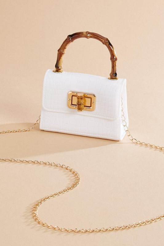 Versona textured jelly bamboo handle crossbody WHITE