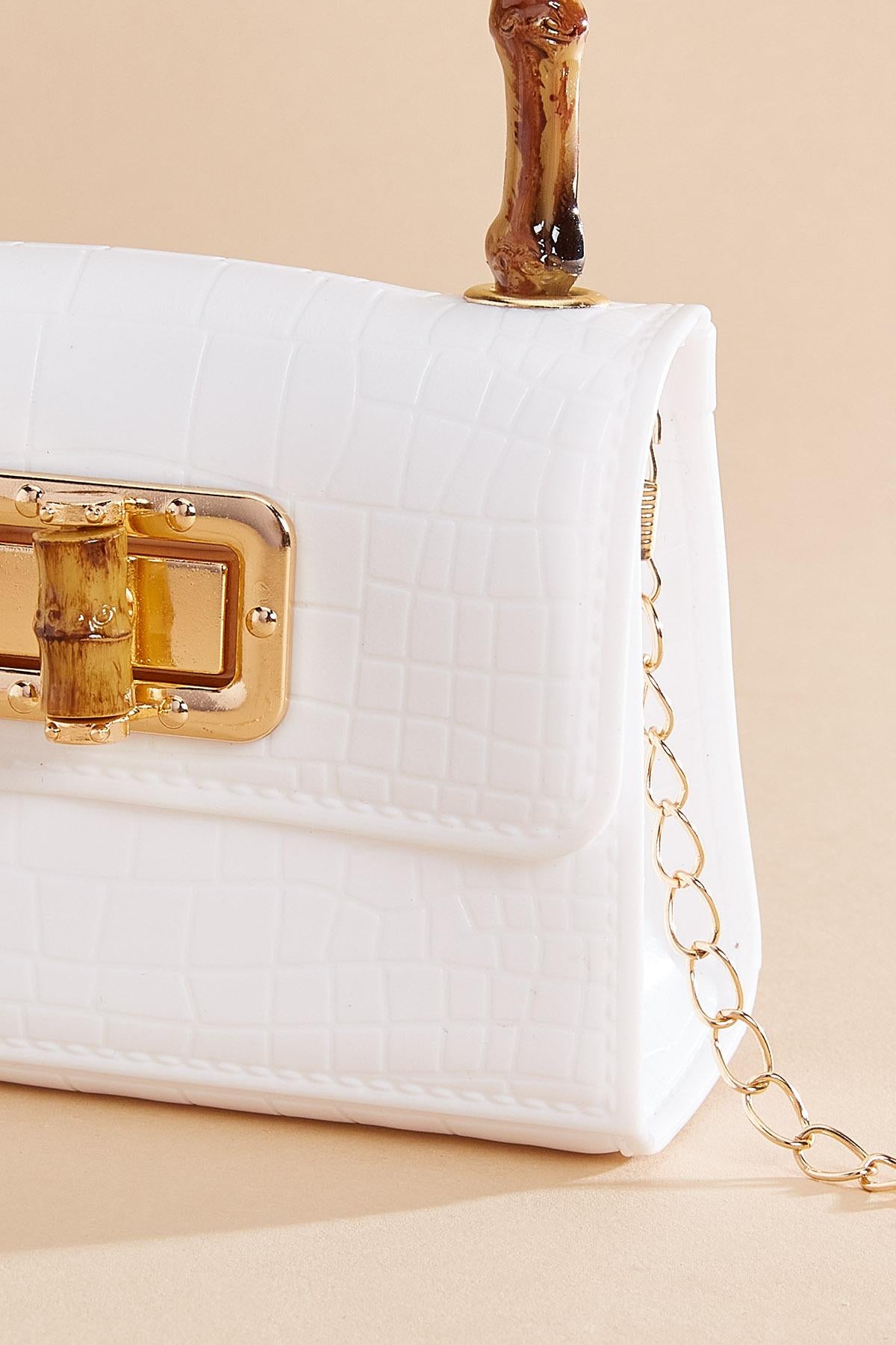Versona textured jelly bamboo handle crossbody WHITE