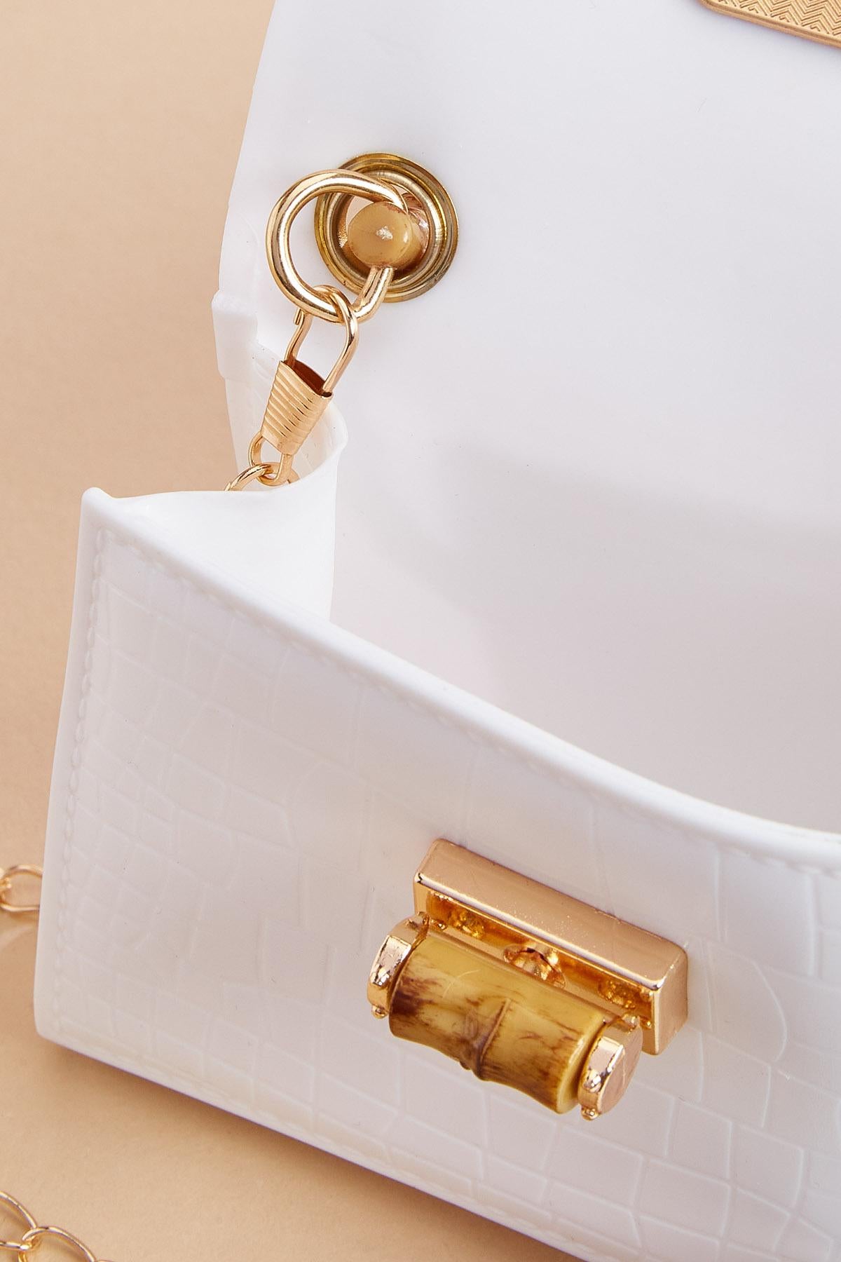 Versona textured jelly bamboo handle crossbody WHITE