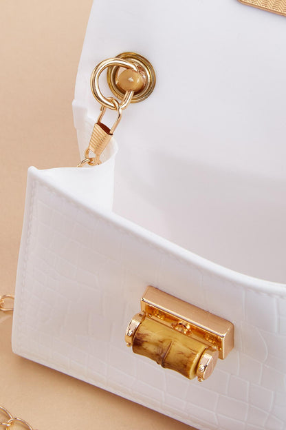 Versona textured jelly bamboo handle crossbody WHITE