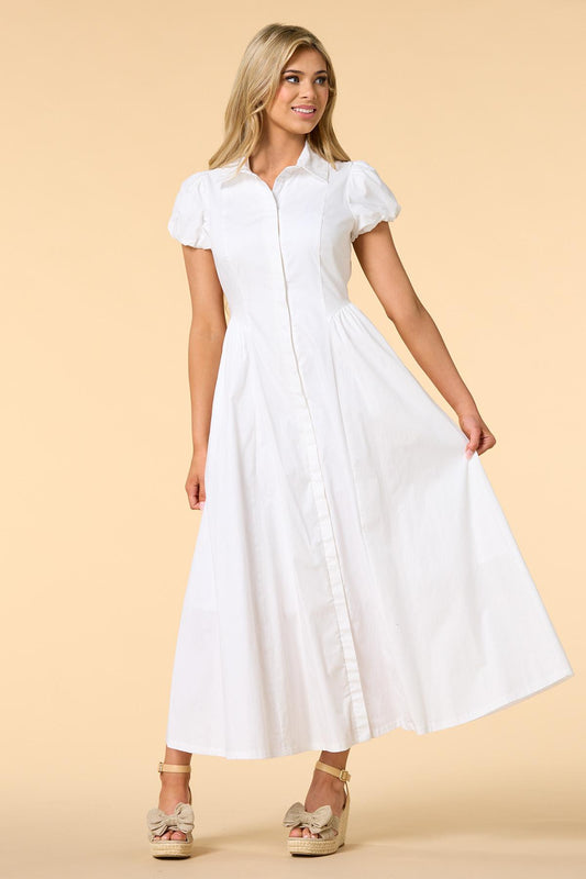 Versona puff luck maxi shirt dress WHITE