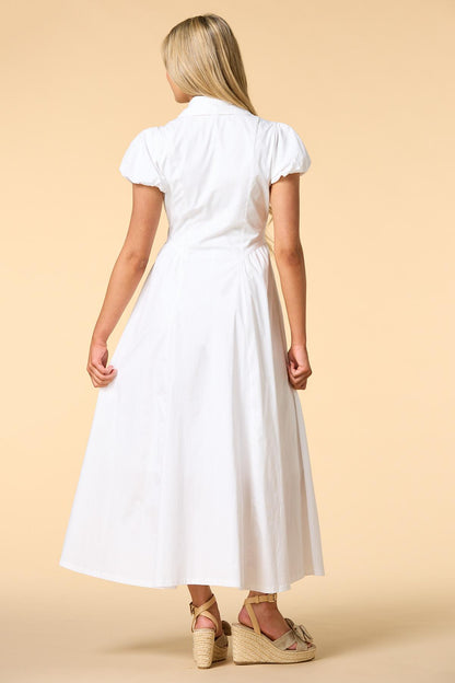 Versona puff luck maxi shirt dress WHITE