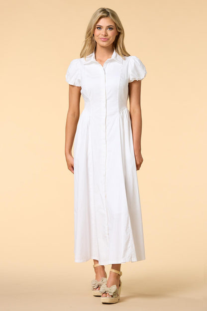 Versona puff luck maxi shirt dress WHITE