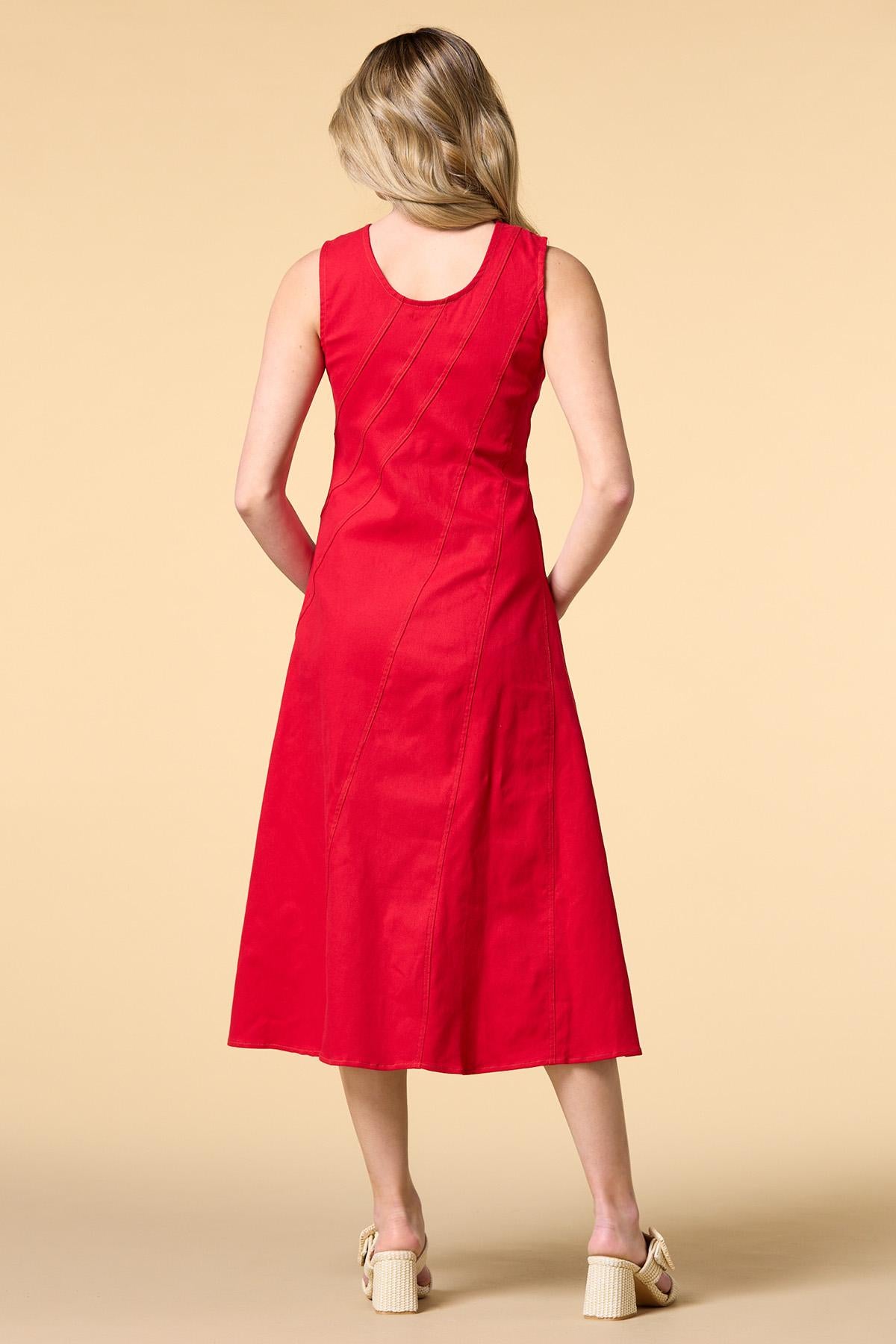 Versona heart on fire denim midi dress RED