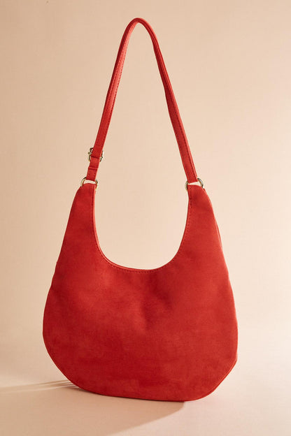 Versona faux suede fringe hobo bag RED