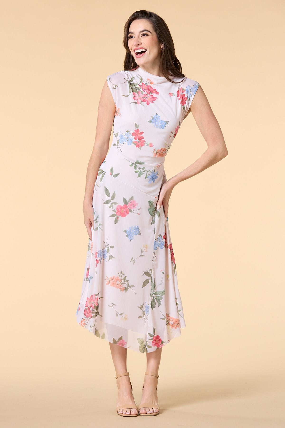 Versona flower power mesh midi dress WHITE_MULTI