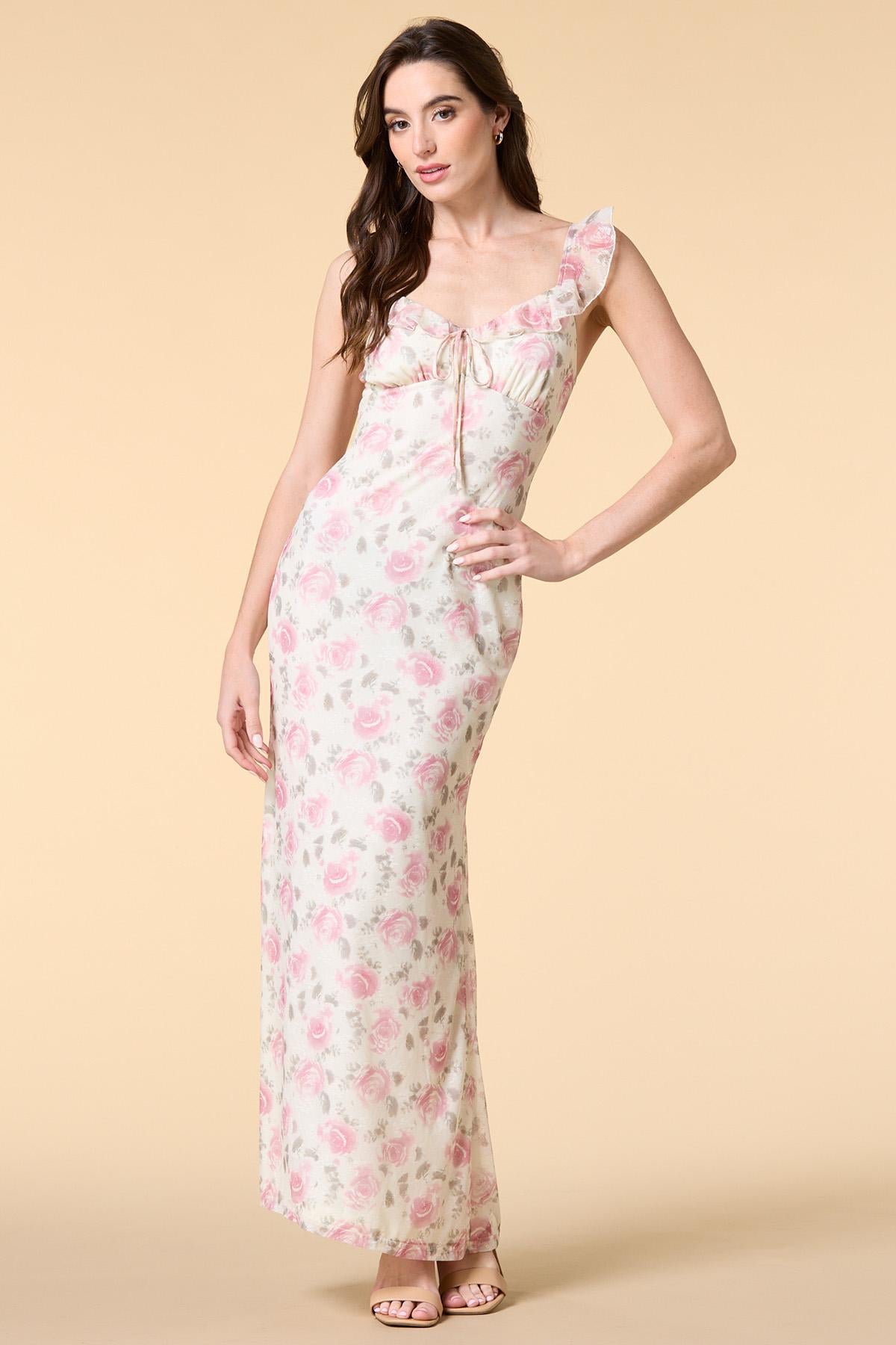 Versona coming up roses mesh maxi dress WHITE_MULTI