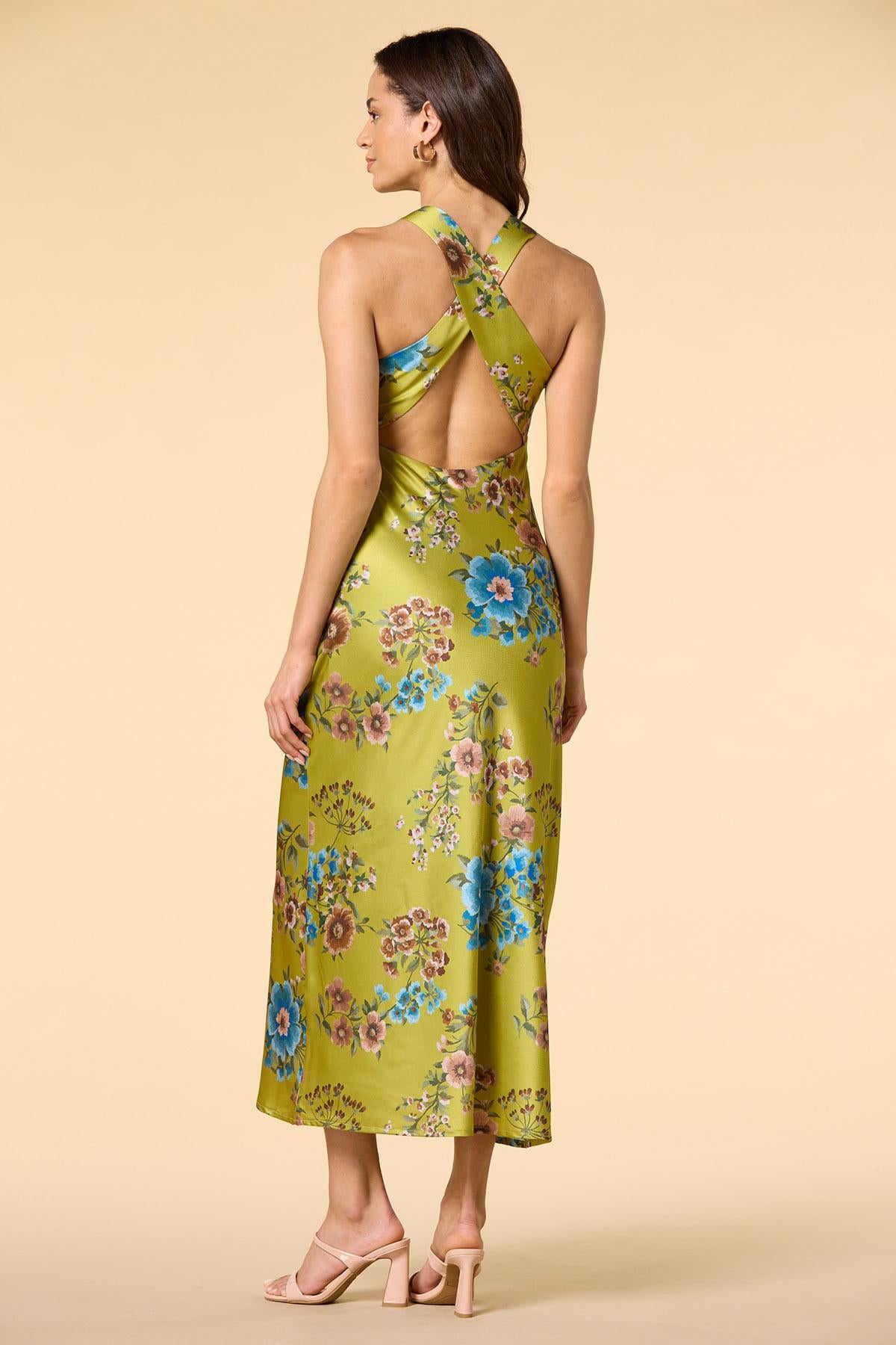 Versona green gables satin maxi dress GREEN_MULTI