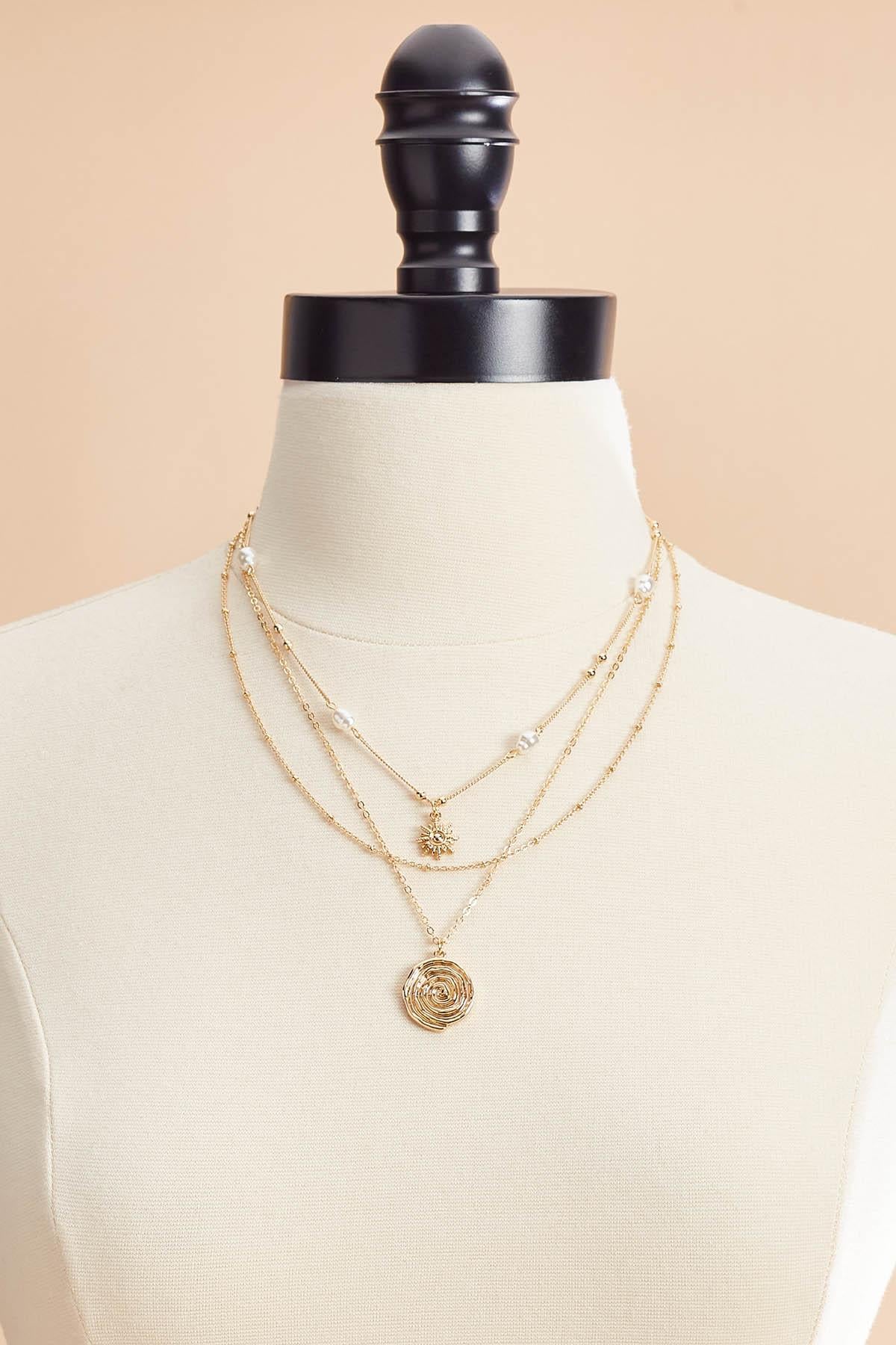 Versona gold sun swirl pendant layered necklace GOLD