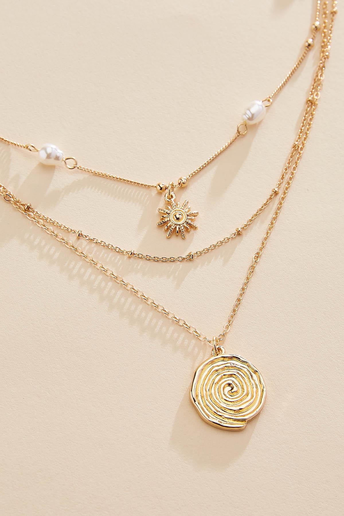 Versona gold sun swirl pendant layered necklace GOLD