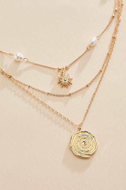 Versona gold sun swirl pendant layered necklace GOLD