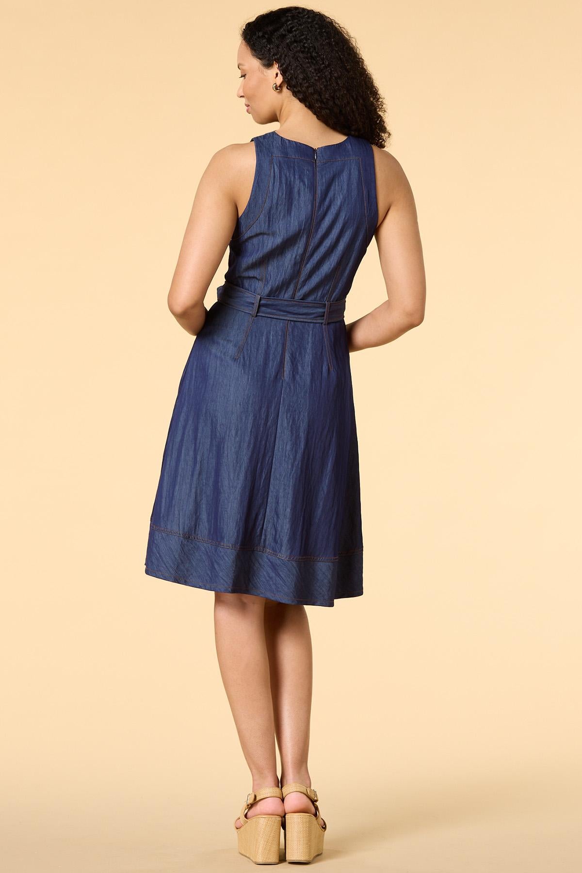 Versona looking smart dressy denim midi dress DARK_WASH_DENIM