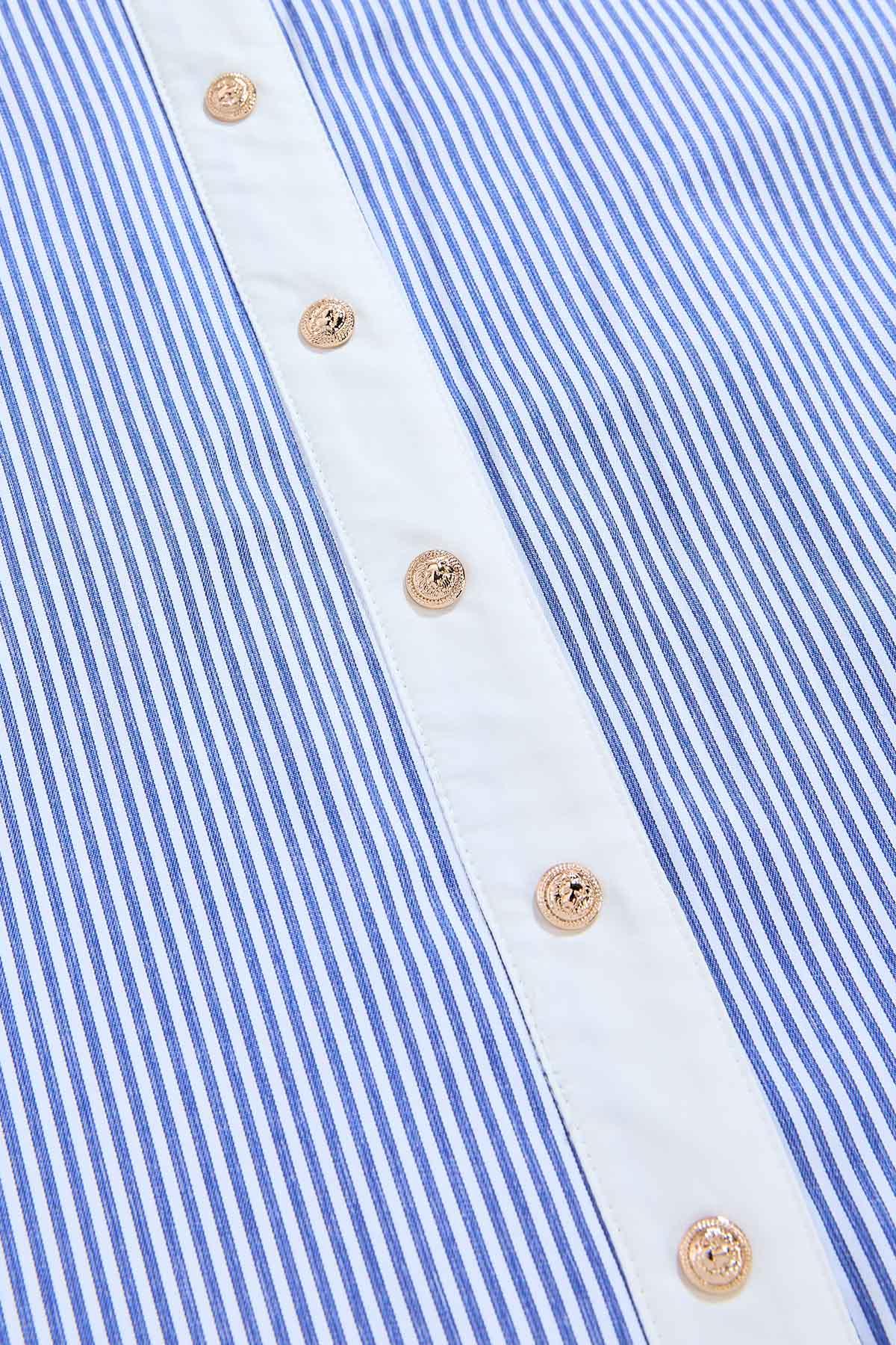 Versona cache contrast trim striped midi shirt dress BLUE_MULTI