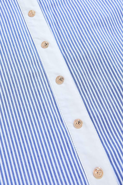 Versona cache contrast trim striped midi shirt dress BLUE_MULTI