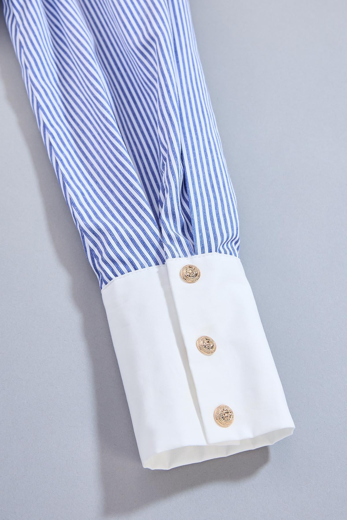 Versona cache contrast trim striped midi shirt dress BLUE_MULTI